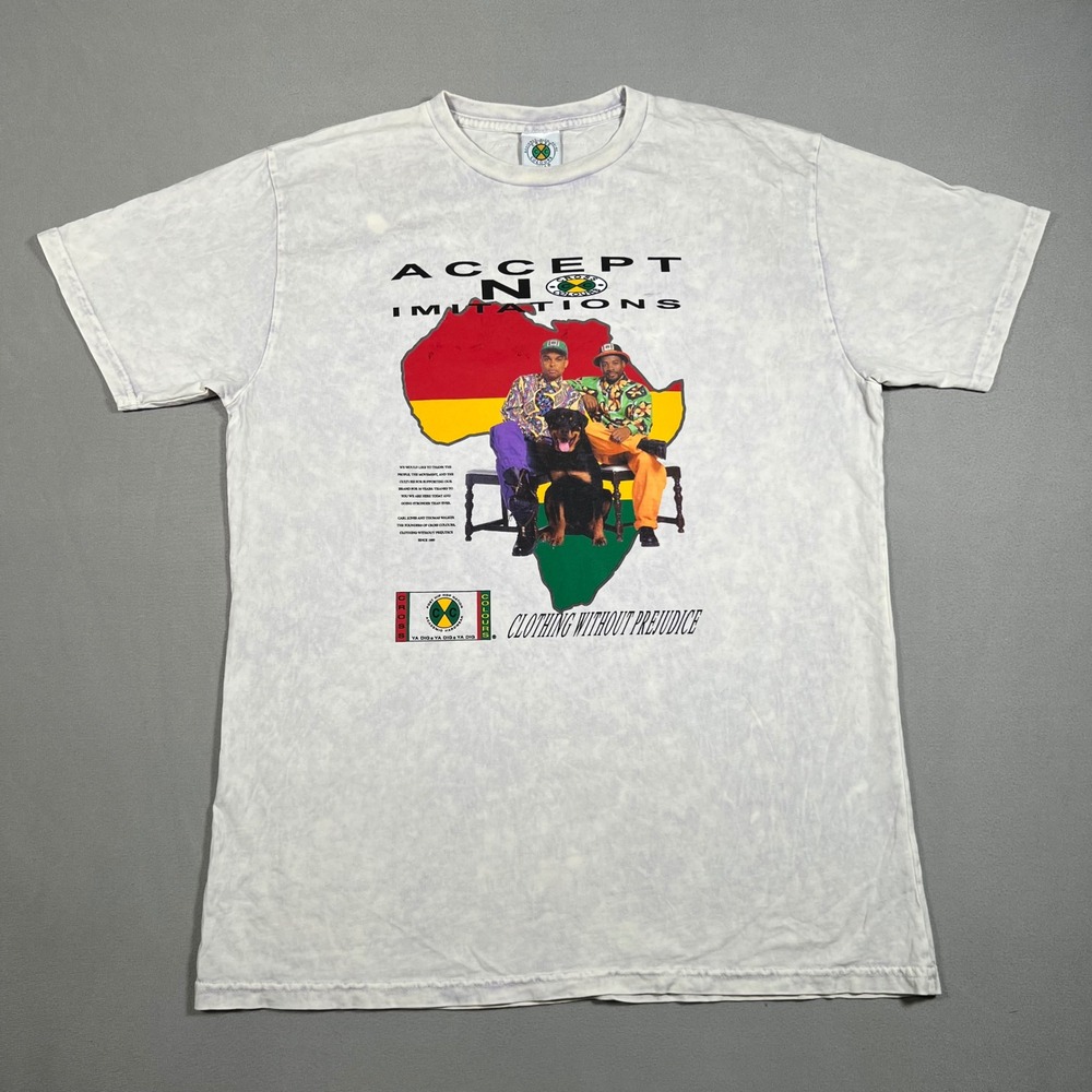 Cross Colours Mens Accept No Imitations Africa Tee Acid Wash Purple White M 90s